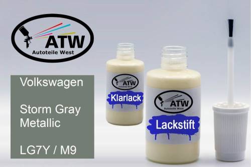 Volkswagen, Storm Gray Metallic, LG7Y / M9: 20ml Lackstift + 20ml Klarlack - Set, von ATW Autoteile West.